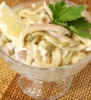 Салат с кальмарами и креветками, пошаговый рецепт с майонезом